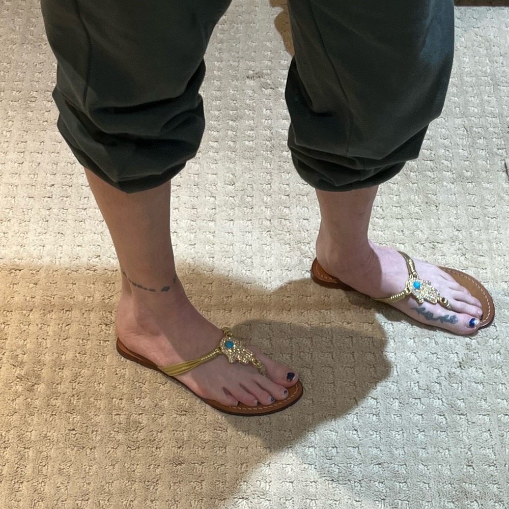 Mystique Egyptian Leather Style Sandals with Crystal Hamza. - Picture 2 of 10